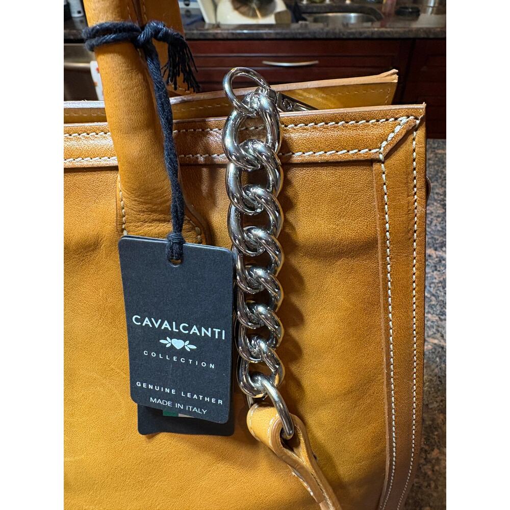 Cavalcanti Italian Designer Cognac Burnished Leather Satchel Shoulder Strap NWT - Picture 13 of 16